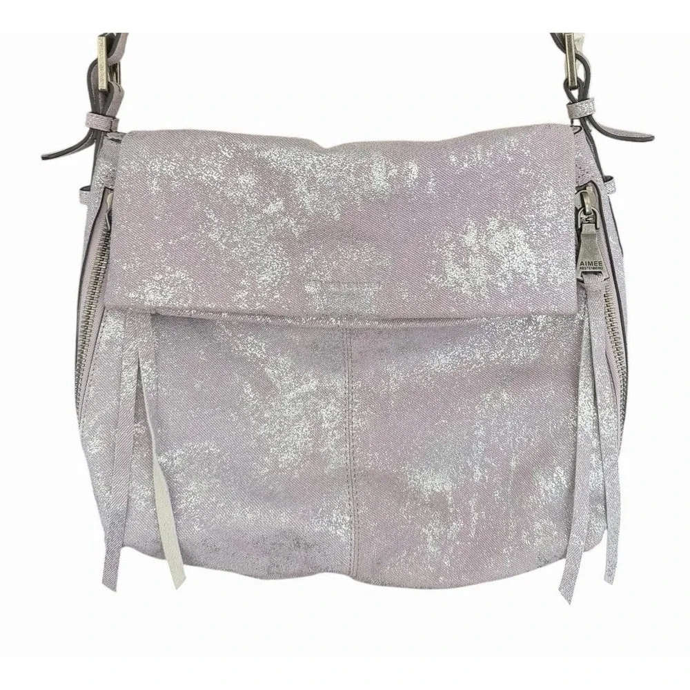 Aimee Kestenberg Bali Hobo Bag Purse Double Entry Lamb Leather Lavender Denim